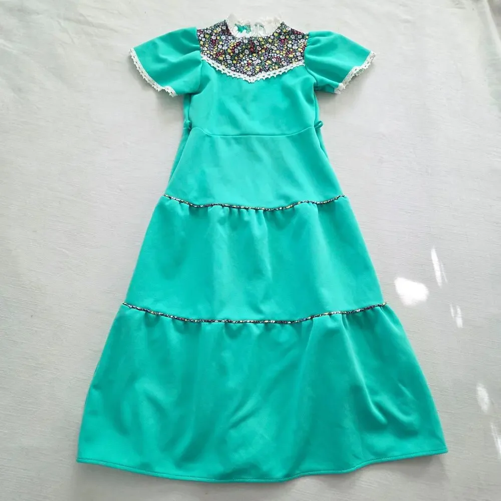 Vintage Aqua + Floral Maxi Dress 5t/6